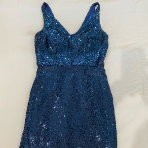 Navy Blue Sequin Mini Cocktail Dress